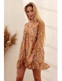 Floral dress with ruffles, light brown PR1892 - Online store - Boutique